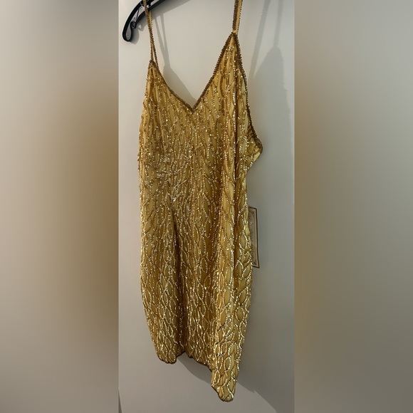 80s Vintage Sequin Gold Dress Mark & John By Gopal/ Gold Chrome Dress - Picture 1 of 6